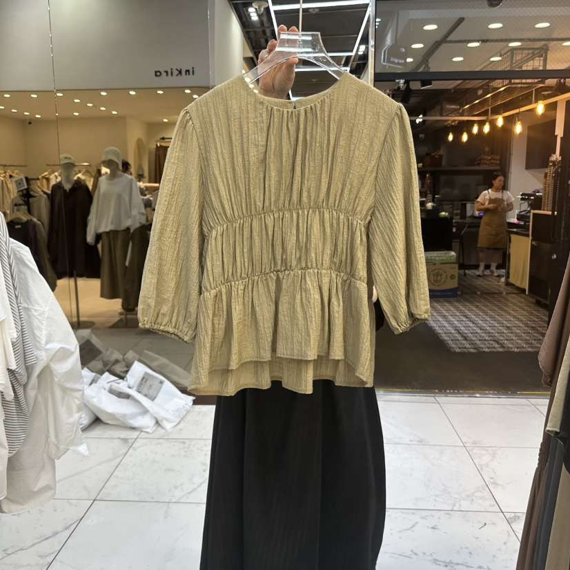 MARIGOLD東大門㊣實拍女裝新款熱賣人氣真品襯衫蕾絲衫褶皺MARIGOLD襯衫/蕾絲衫