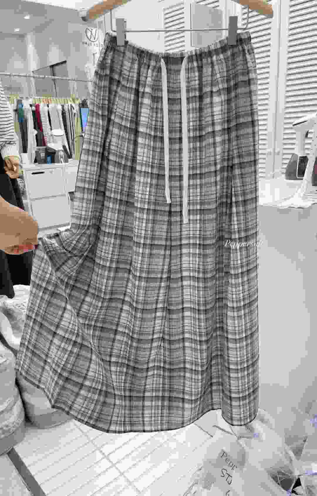 PEPPER 페페韓國直郵㊣女士新品熱賣真品職業長裙格紋半身裙PEPPER-OT長裙
