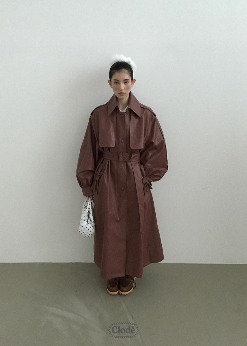 CLODE東大門㊣實拍女士新款時尚25秋冬人氣長款風衣含腰帶皮革CLODE長款風衣