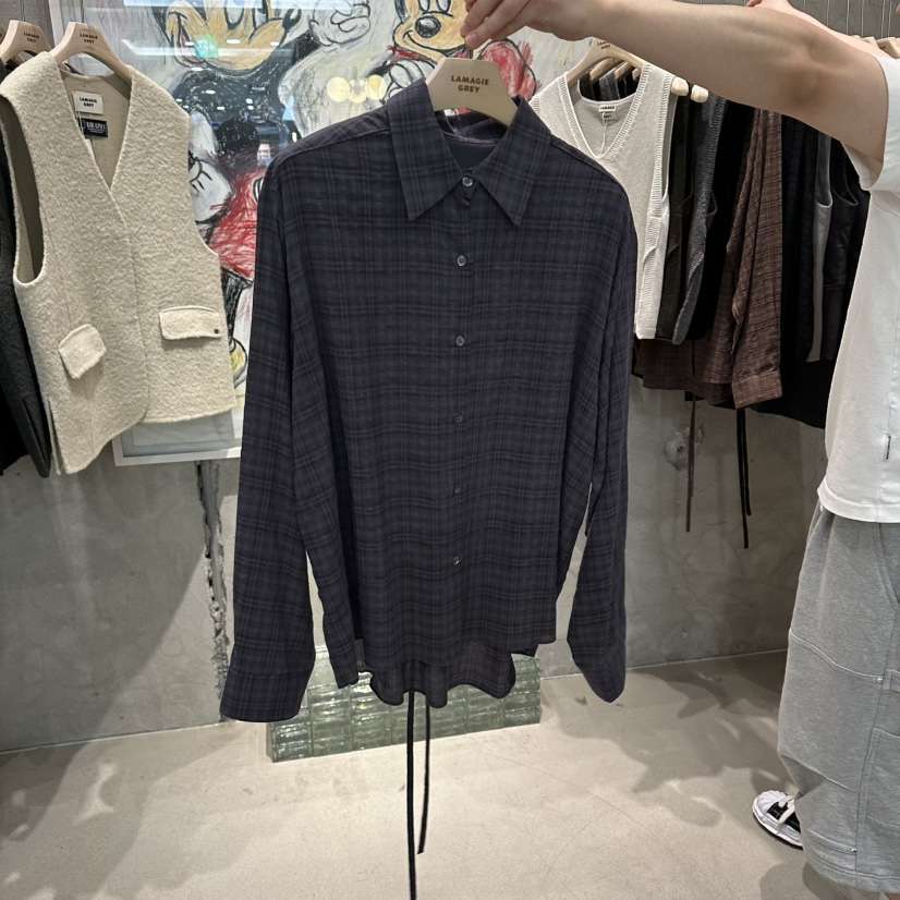 LAMAGIEPIE韓國代購㊣女裝新品推薦熱賣25秋冬真品襯衫蕾絲衫LAMAGIE GREY襯衫/蕾絲衫