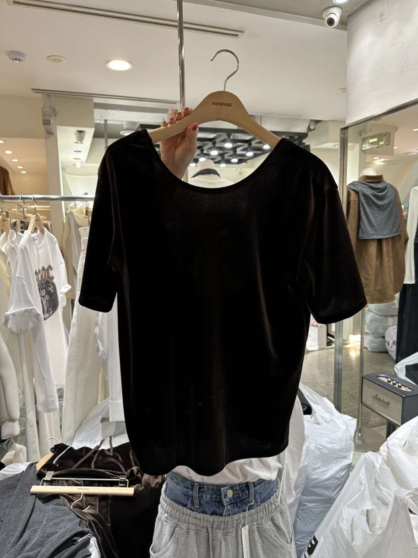 INSSENSE-A韓國代購㊣女士新款25秋冬真品時尚推薦T恤天鵝絨INSSENSE-AT恤