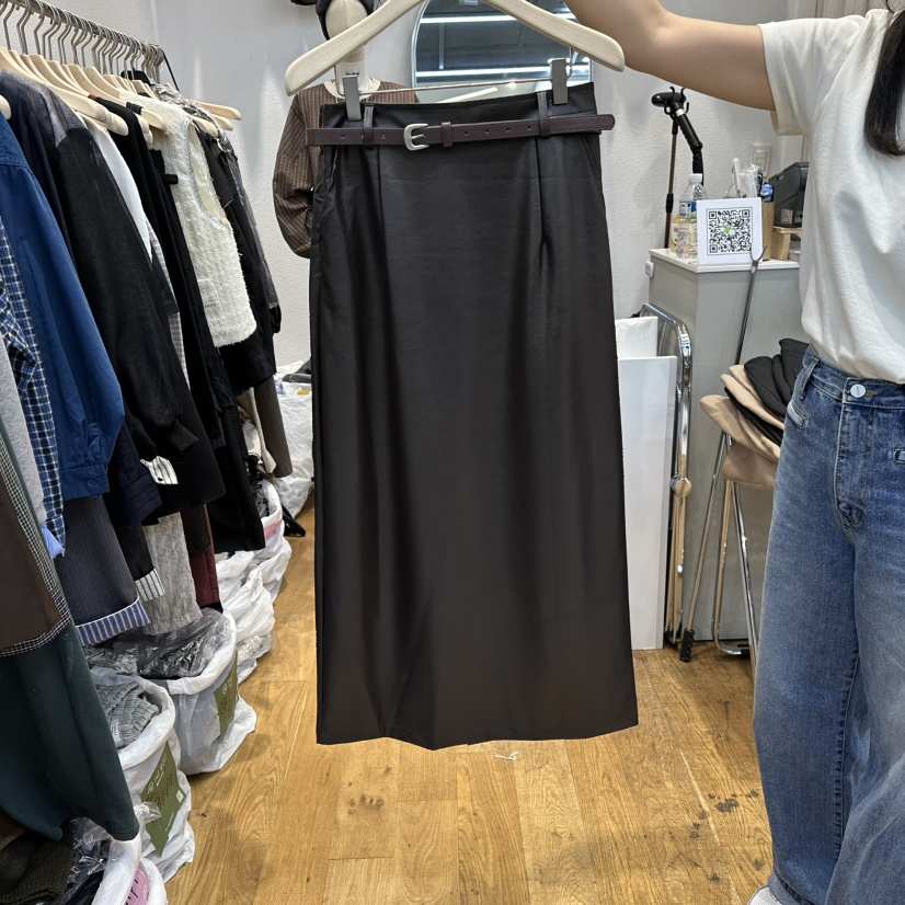 THE MOST-Q東大門㊣代購女裝新款25秋冬長裙不含腰帶皮革THE MOST長裙