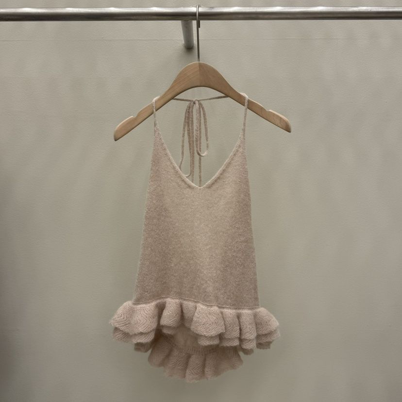 EOOB/LAMEREI韓國代購㊣女裝新品真品吊帶背心山羊皮荷葉邊馬海毛EOOB/LAMEREI吊帶/背心