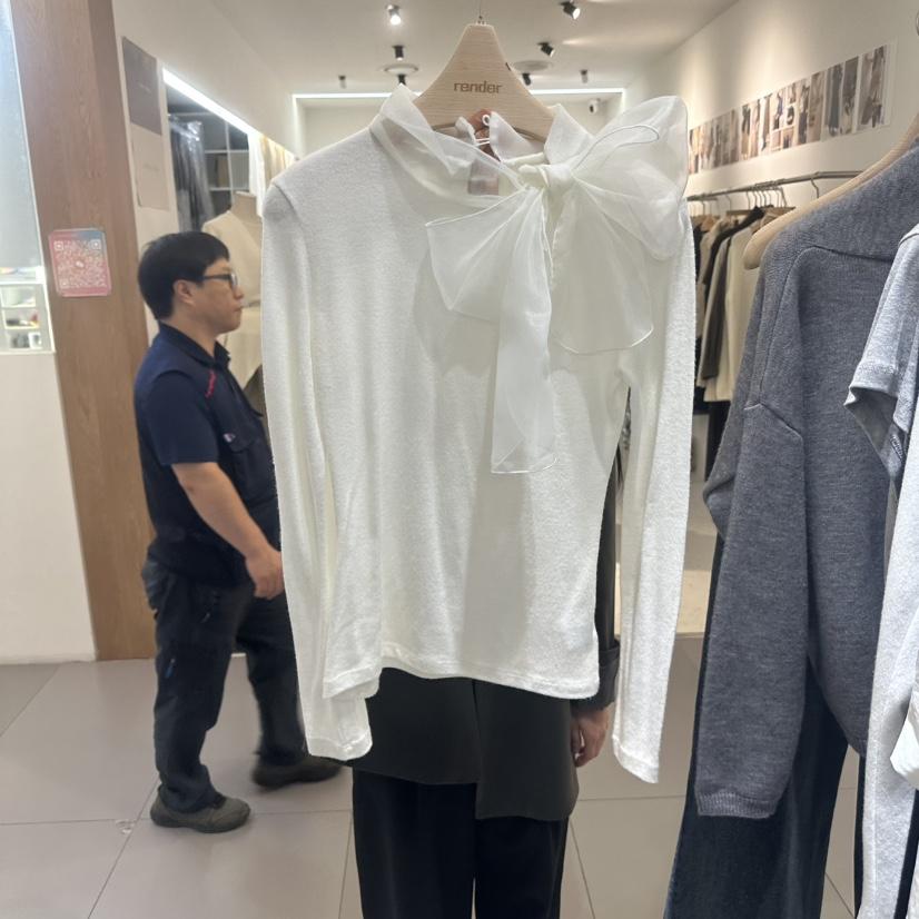 RENDER韓國代購㊣女士新款推薦熱賣休閑真品時尚長袖T恤歐根紗RENDER長袖T恤