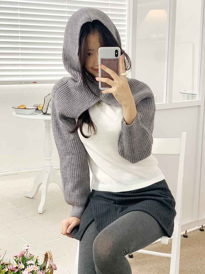 NICEALICE韓國代購㊣女裝新品熱賣人氣25秋冬針織衫連帽衫短款NICEALICE針織衫
