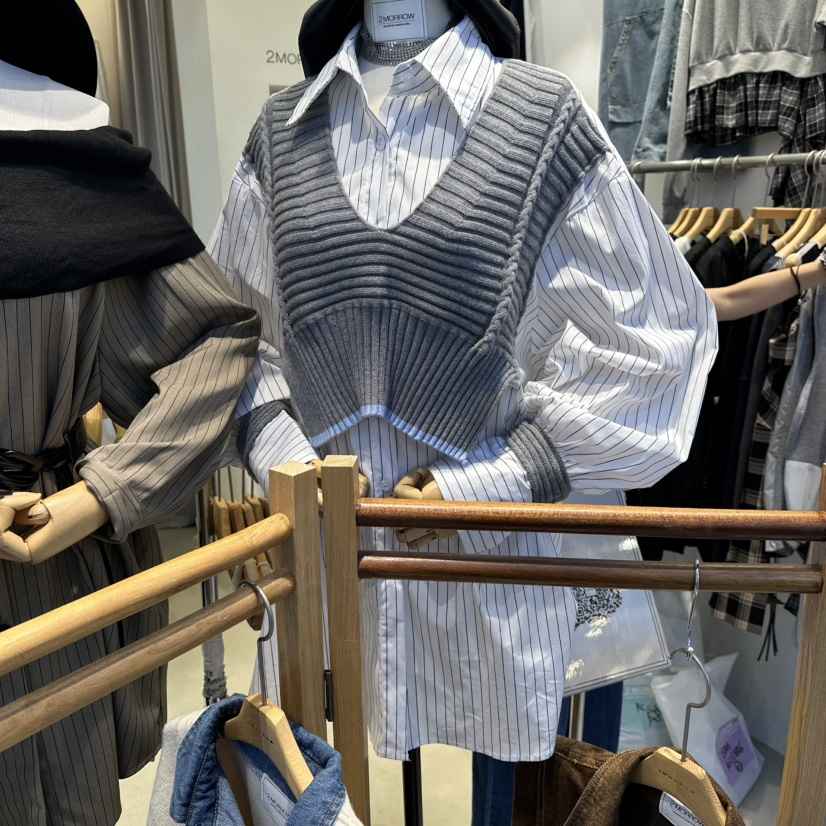 2MORROW東大門㊣代購女裝新品人氣25秋冬休閑襯衫蕾絲衫假兩件2MORROW襯衫/蕾絲衫