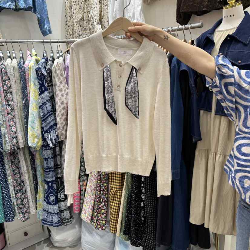 BIKINI韓國直郵㊣女裝新品休閑人氣熱賣推薦真品針織衫含圍巾BIKINI針織衫
