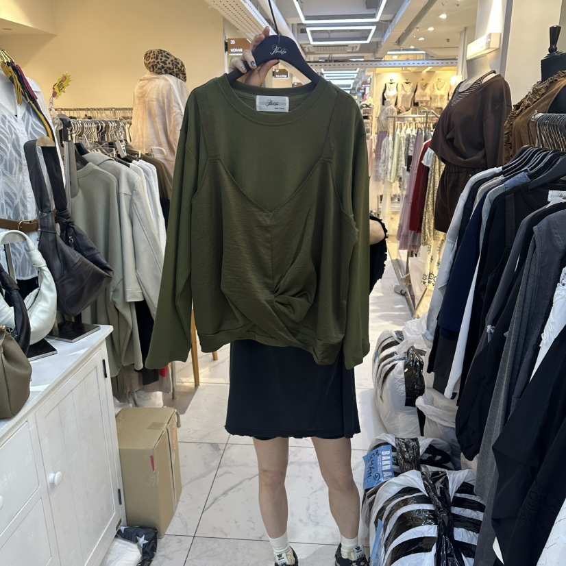 BAKHA韓國直郵㊣女裝新品人氣推薦真品職業休閑長袖T恤假兩件BAKHA長袖T恤