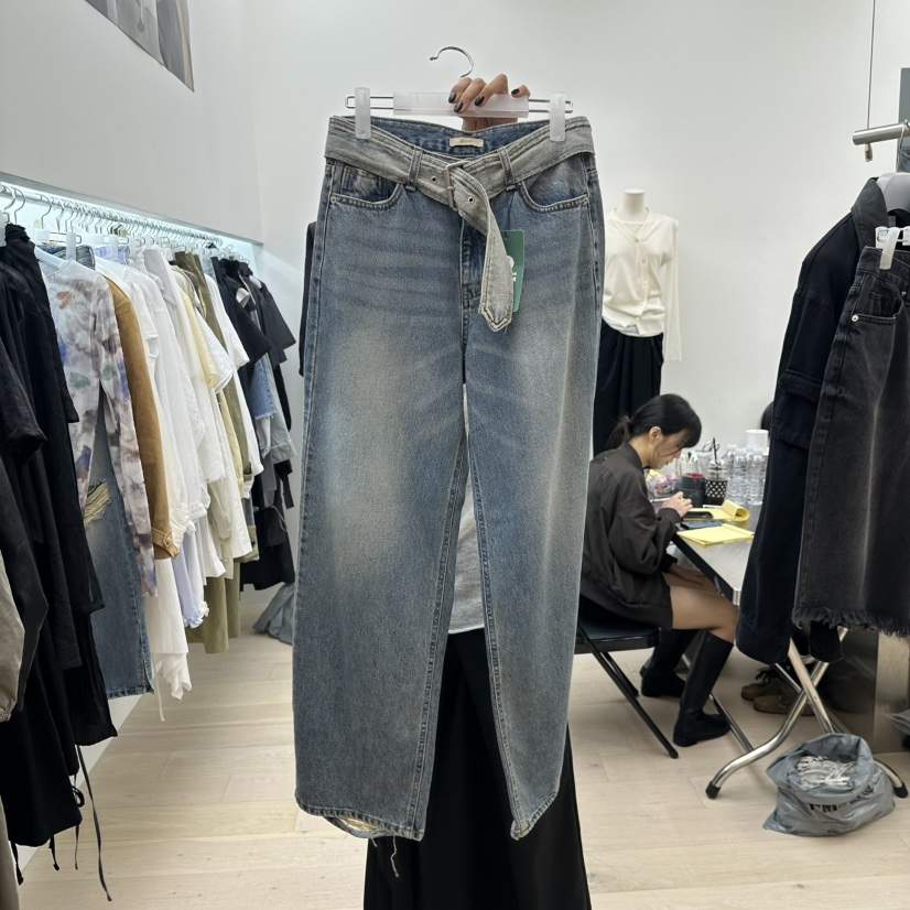 MAINT韓國直郵㊣女裝新品人氣休閑職業時尚真品牛仔褲含腰帶MAINT牛仔褲