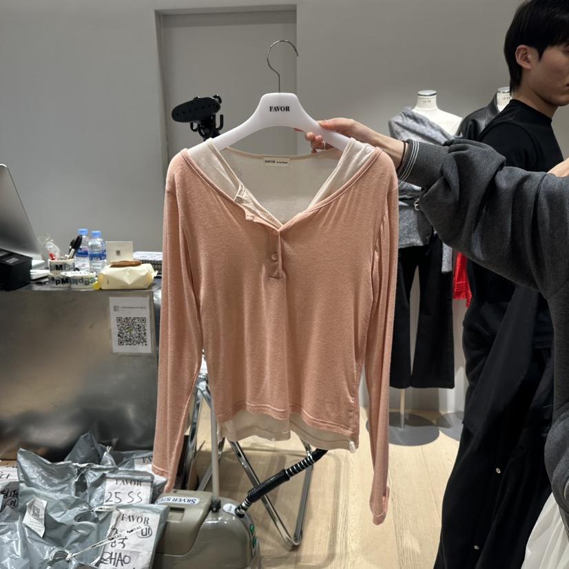 FAVOR-P東大門㊣實拍女裝新品人氣時尚25秋冬長袖T恤假兩件FAVOR-P長袖T恤