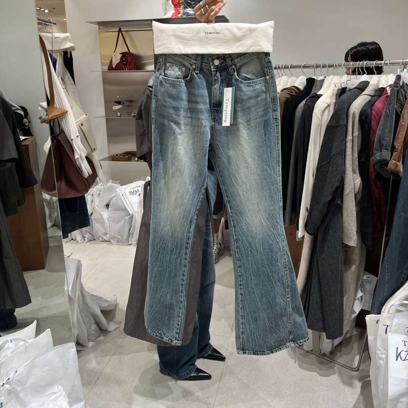TEMPTING東大門㊣實拍女裝新款真品25秋冬熱賣牛仔褲喇叭寬松TEMPTING牛仔褲