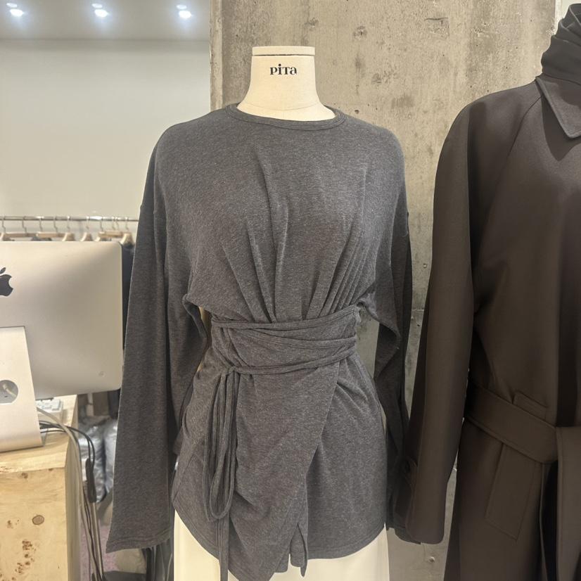 PITA韓國代購㊣女士新品休閑熱賣25秋冬長袖T恤假兩件天絲羊毛THE VERLIN/piTa長袖T恤
