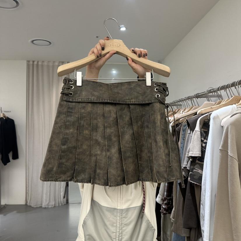 VAULT東大門㊣代購女裝新品職業真品推薦25秋冬裙褲皮革褶皺VAULT裙褲