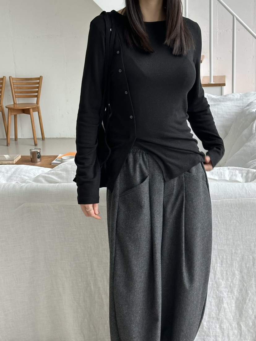 LE VASE韓國代購㊣女裝新品25秋冬休閑時尚真品長袖T恤紐扣LE VASE長袖T恤
