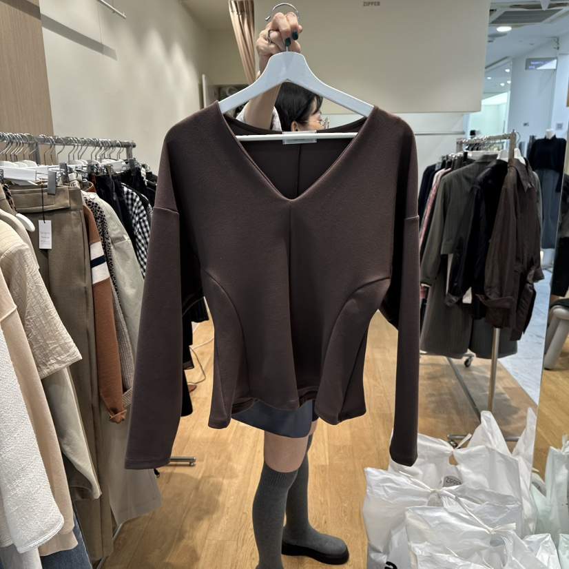 ZIPPER韓國代購㊣女裝新品職業人氣熱賣真品推薦長袖T恤V領ZIPPER長袖T恤