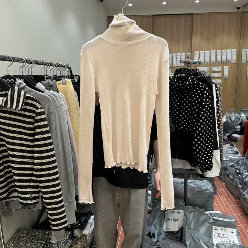 E/E/E韓國直郵㊣女裝新品時尚休閑25秋冬長袖T恤安哥拉高領E/E/E長袖T恤