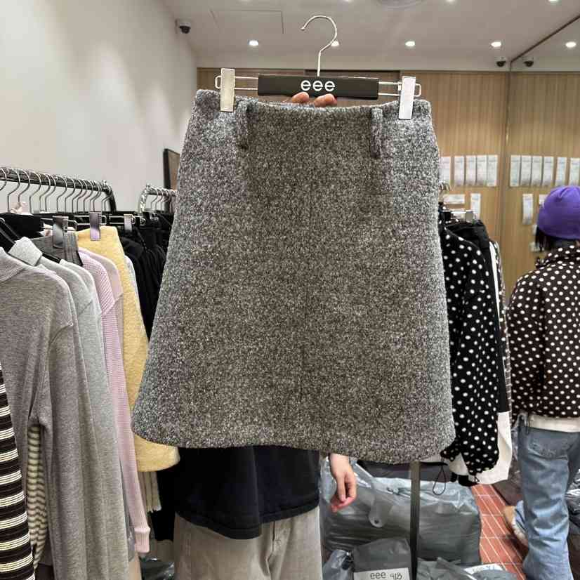 E/E/E韓國代購㊣女裝新品25秋冬休閑真品時尚人氣短裙羊毛E/E/E短裙