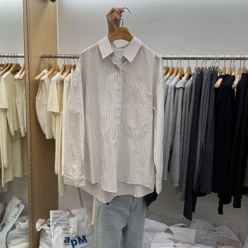 DRESS ROOM東大門㊣實拍女裝新品人氣推薦25秋冬襯衫蕾絲衫條紋DRESS ROOM襯衫/蕾絲衫