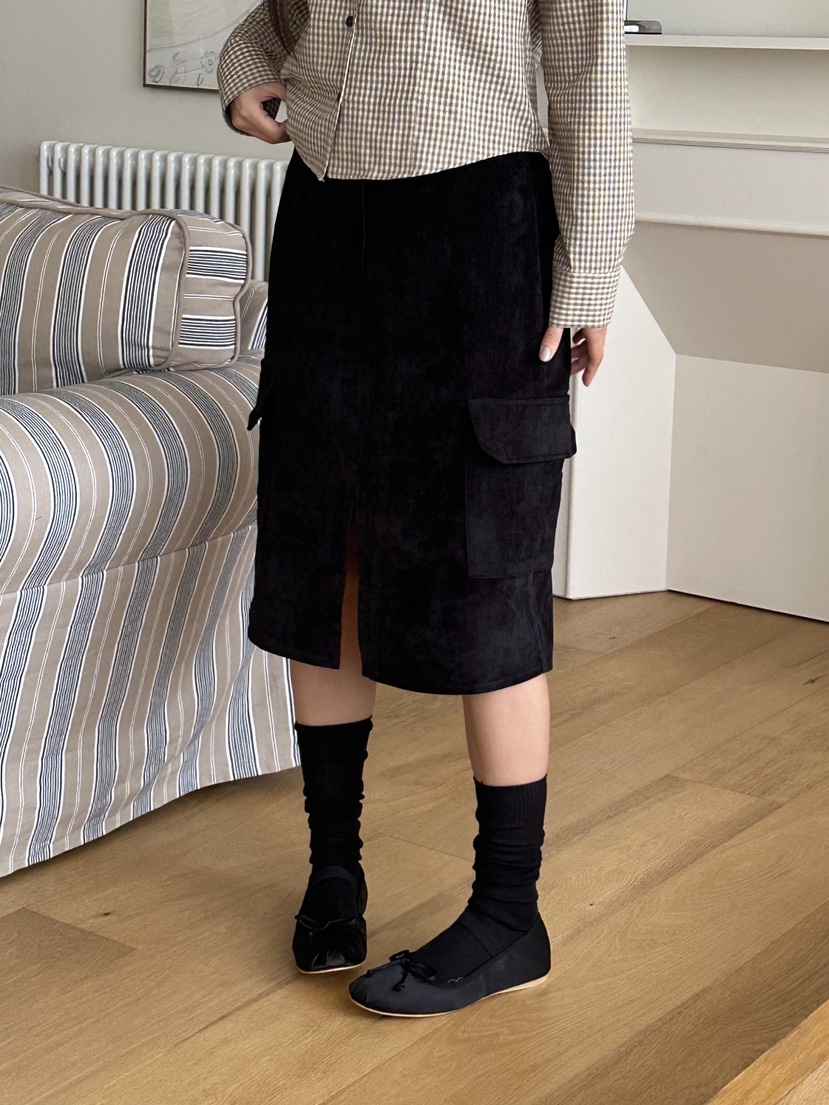 I MFACT東大門㊣直郵女裝新品休閑半身裙中短裙天鵝絨口袋I MFACT半身裙/中短裙