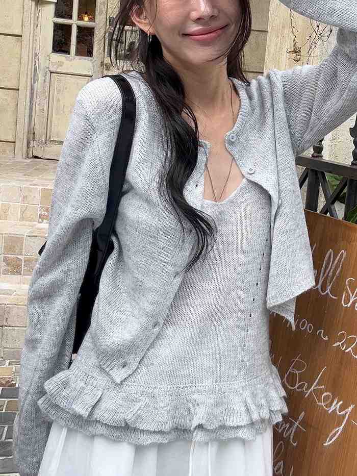 FRILL-T東大門㊣直郵女裝新品25秋冬熱賣套裝褶邊針織套裝FRILL-T套裝