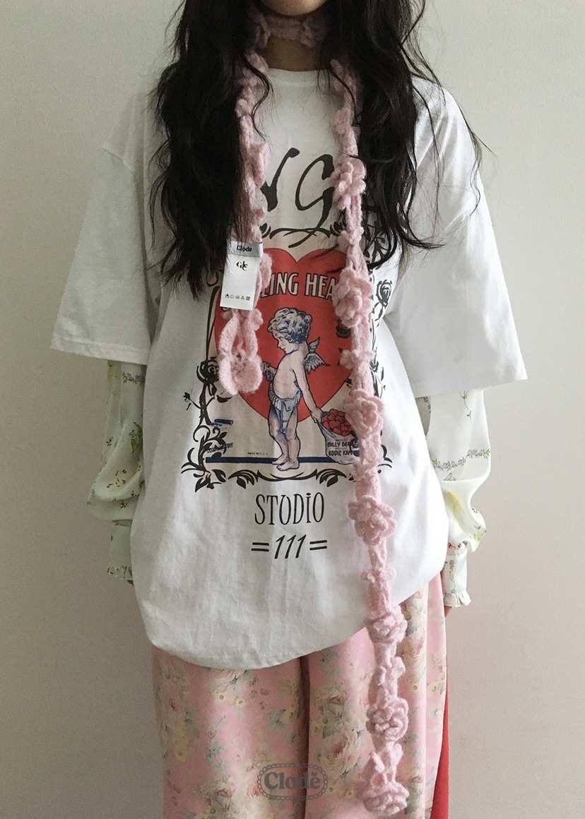 CLODE東大門㊣代購女裝新品25秋冬長袖T恤不含圍巾假兩件花朵CLODE長袖T恤
