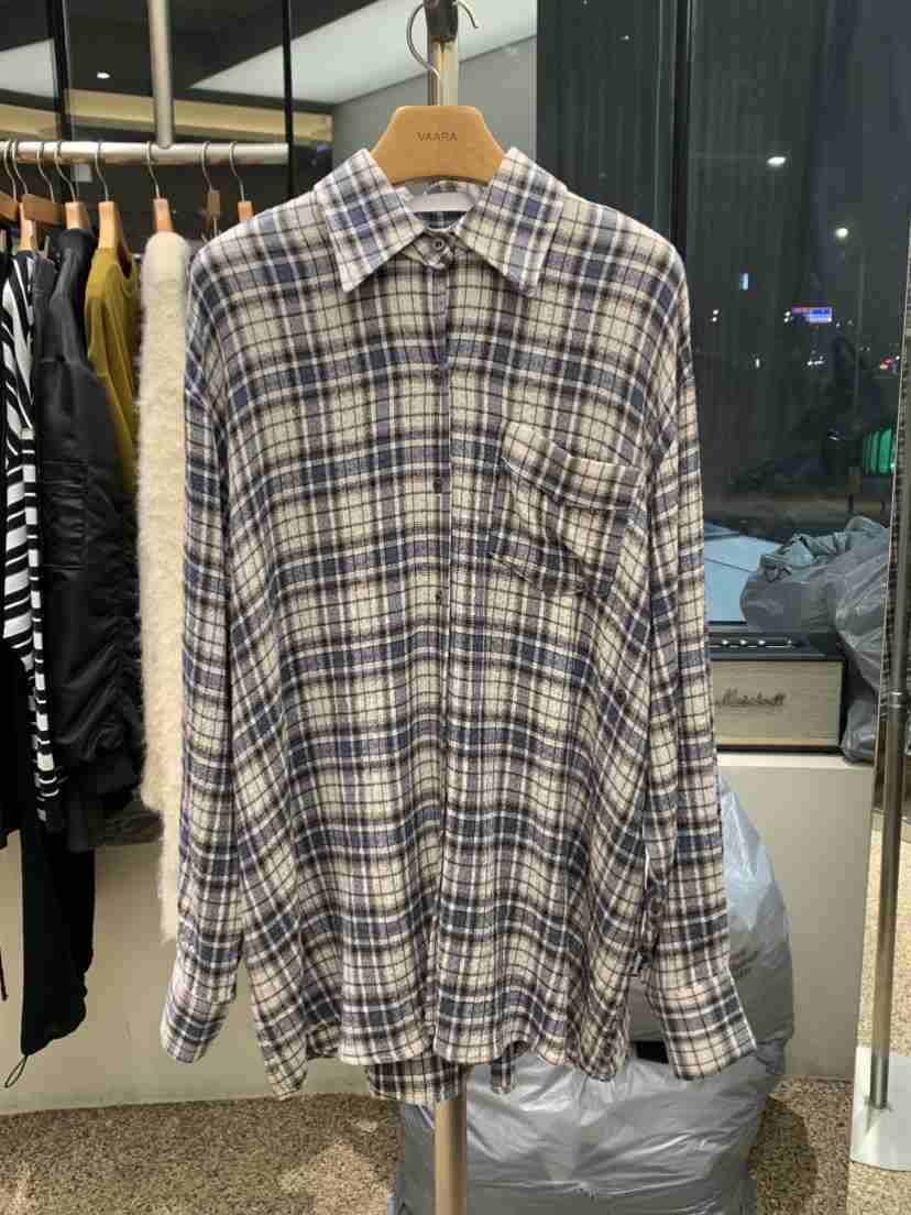 VAARA東大門㊣實拍女士新款職業休閑時尚襯衫蕾絲衫奶油色格紋VAARA襯衫/蕾絲衫