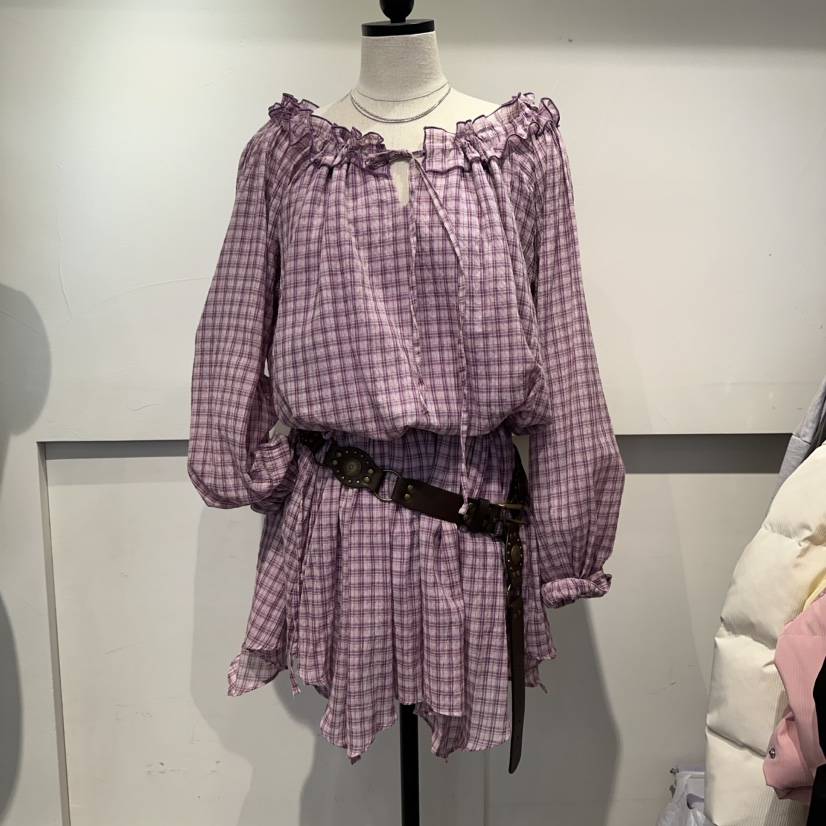 MORAN東大門㊣直郵女裝新品熱賣25秋冬職業連衣裙不含腰帶格紋MORAN/MOSCO連衣裙