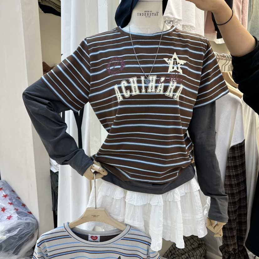 UNDERSTAR_VINTAGE東大門㊣實拍女裝新品真品長袖T恤假兩件UNDERSTAR_VINTAGE長袖T恤