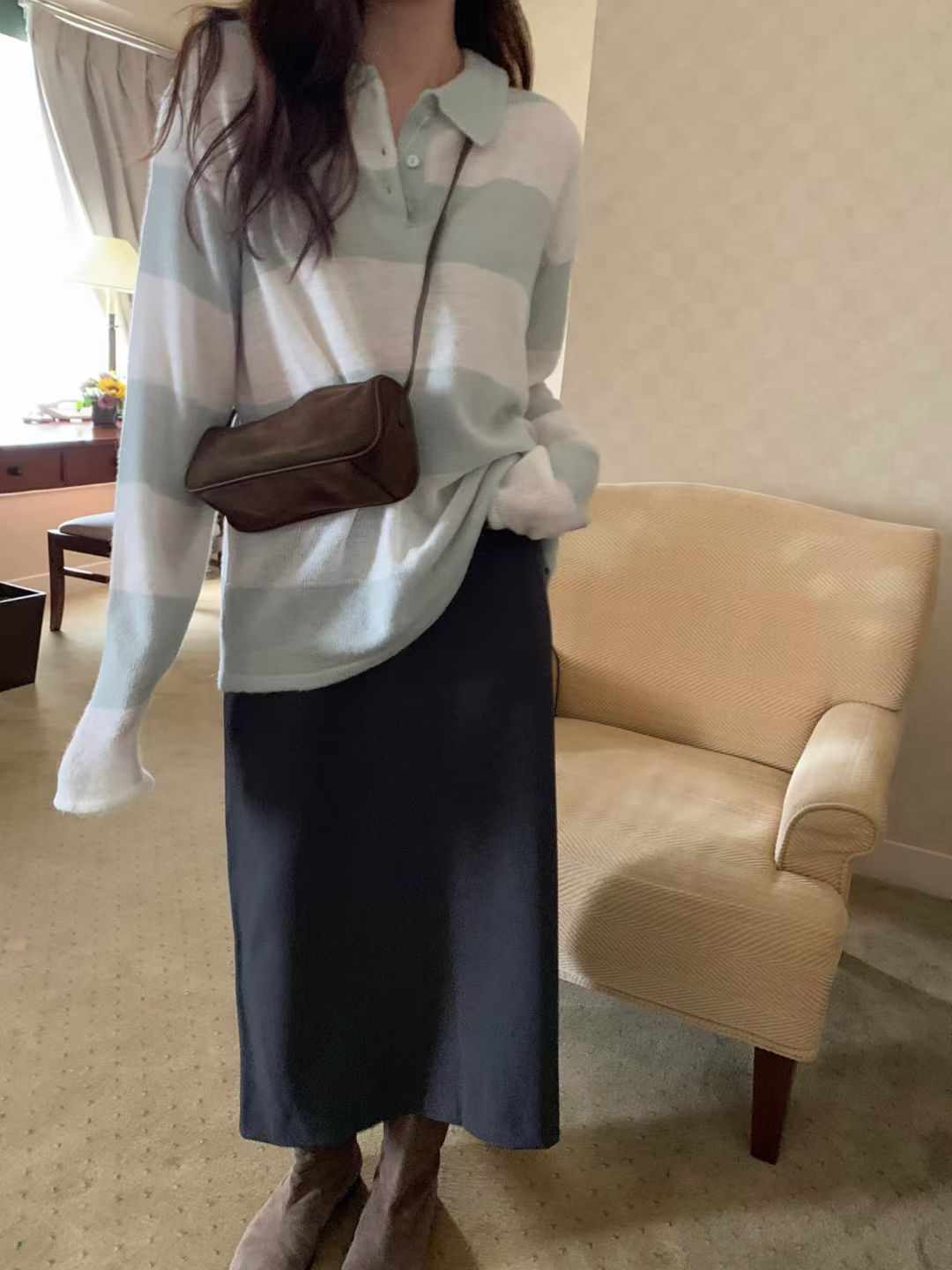 PYT-ot東大門㊣代購女裝新品25秋冬推薦真品人氣針織衫條紋pretty young thing針織衫