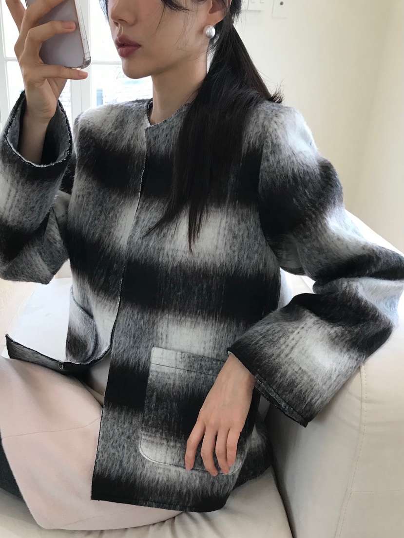 ME MO韓國直郵㊣女士新品職業休閑25秋冬人氣熱賣夾克格紋ME MO夾克