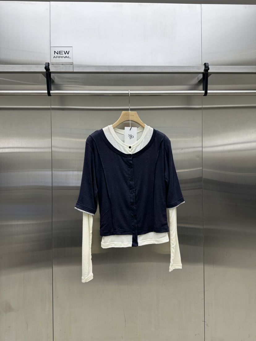 MYDRESS東大門㊣實拍女裝新款休閑25秋冬長袖T恤假兩件羊毛MYDRESS長袖T恤