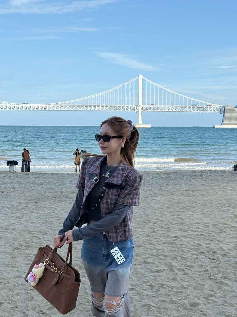 ZEROZERO韓國直郵㊣女裝新款熱賣推薦職業夾克粗花呢格紋絎縫ZEROZERO夾克