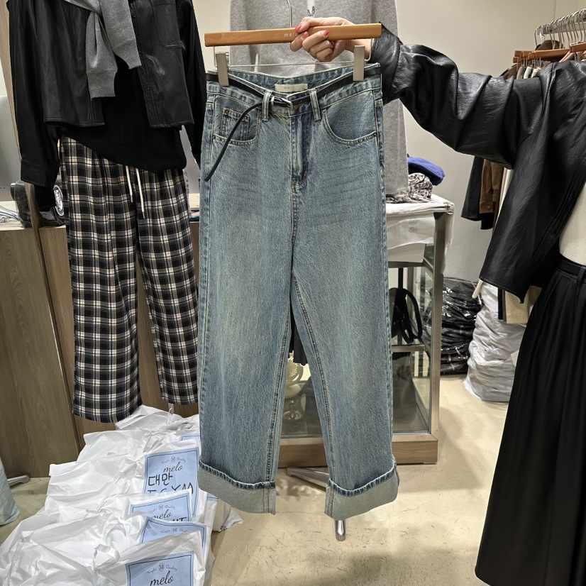 MELO東大門㊣直郵女士新品休閑25秋冬人氣職業牛仔褲不含腰帶MELO牛仔褲