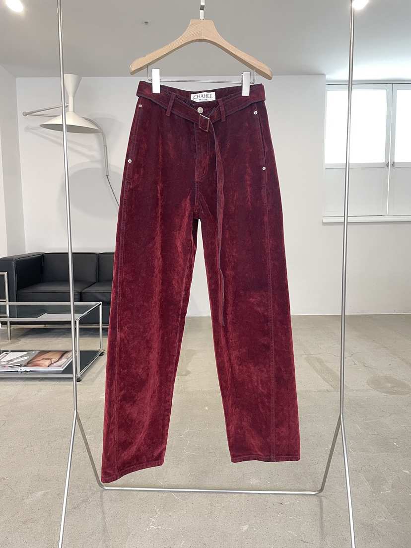 CHAHEE東大門㊣直郵女裝新款真品休閑推薦休閑褲天鵝絨含腰帶CHAHEE休閑褲