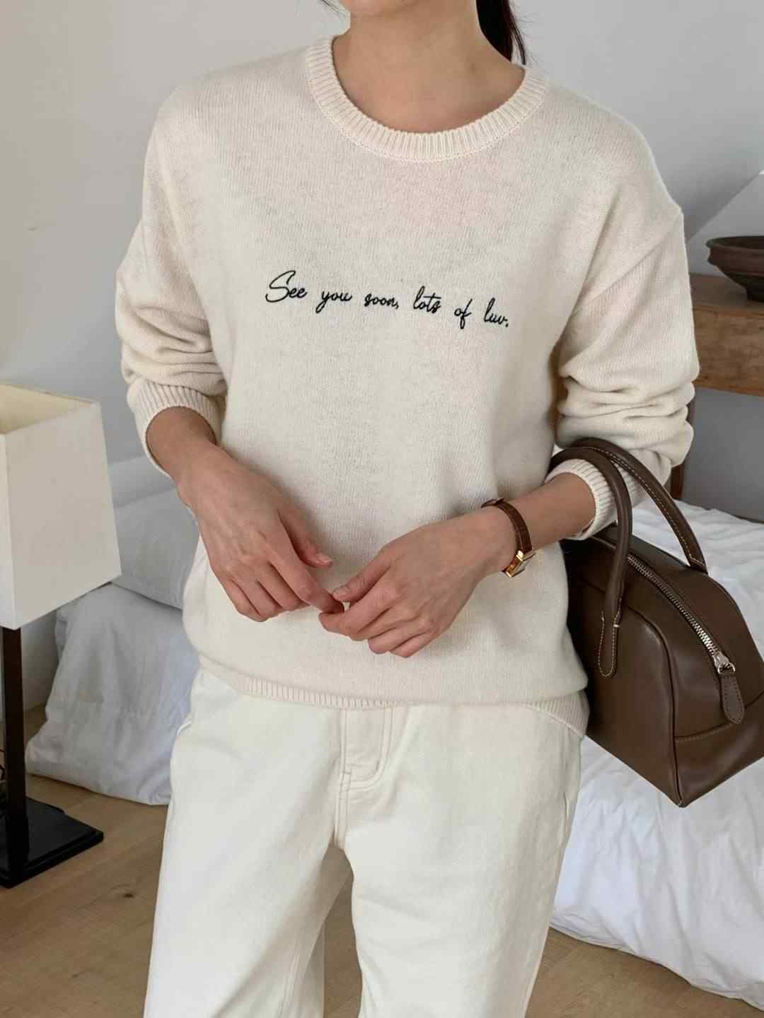 SUNDAY東大門㊣實拍女裝新品熱賣25秋冬職業推薦針織衫刺繡SUNDAY針織衫