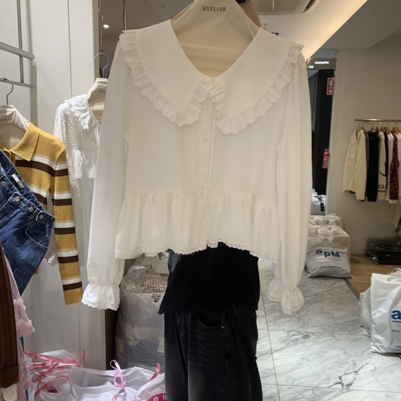 BY FLOW韓國代購㊣女士新品人氣25秋冬時尚職業襯衫蕾絲衫BY FLOW襯衫/蕾絲衫