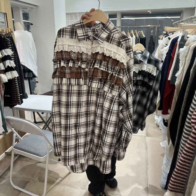 ARANCIA韓國直郵㊣女士新品休閑25秋冬職業熱賣襯衫蕾絲衫格紋ARANCIA襯衫/蕾絲衫