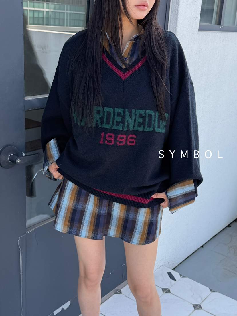 SYMBOL東大門㊣實拍女士新款25秋冬真品職業針織衫不含內搭V領SYMBOL針織衫