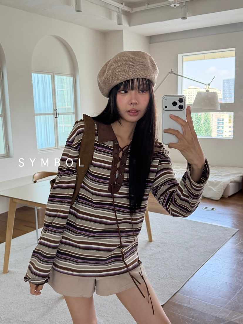 SYMBOL韓國代購㊣女裝新款推薦休閑熱賣職業長袖T恤不含腰帶SYMBOL長袖T恤