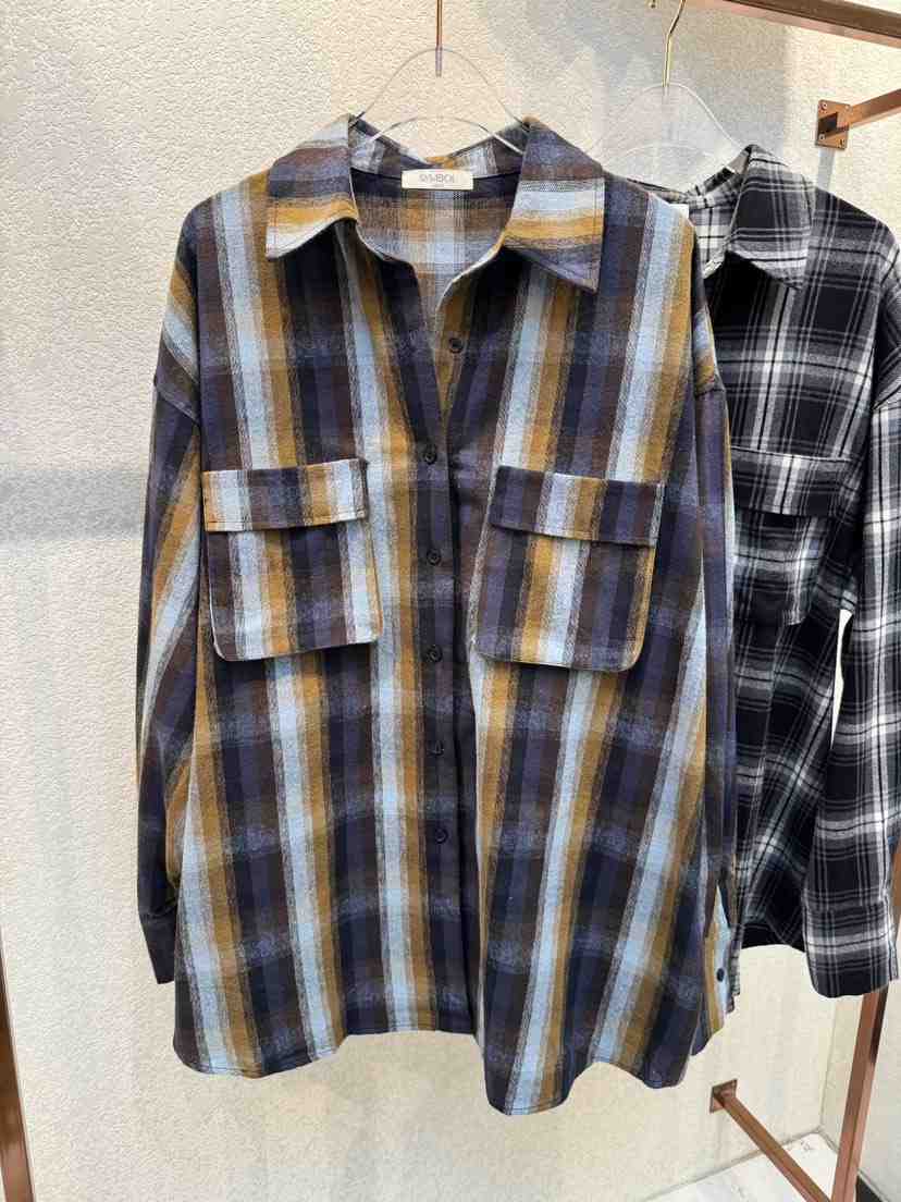 SYMBOL韓國代購㊣女裝新品25秋冬人氣休閑襯衫蕾絲衫口袋格紋SYMBOL襯衫/蕾絲衫