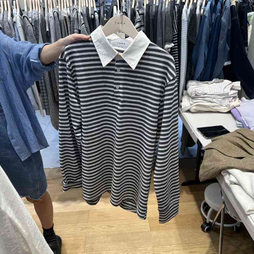 TARA韓國代購㊣女裝新品真品熱賣人氣推薦職業25秋冬長袖T恤條紋TARA長袖T恤