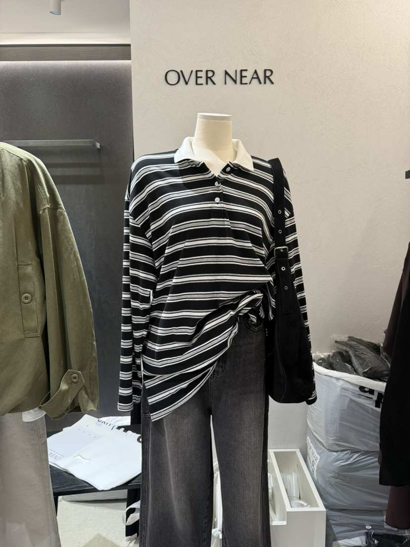 OVER NEAR東大門㊣實拍女裝新品25秋冬休閑熱賣職業長袖T恤OVER NEAR長袖T恤