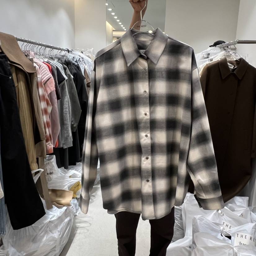 THE REST韓國代購㊣女裝新品25秋冬休閑職業襯衫蕾絲衫格紋THE REST/UNNOEUD襯衫/蕾絲衫