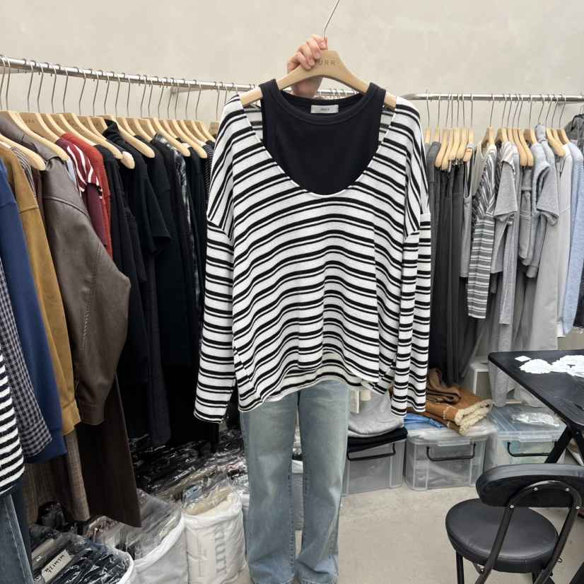 MURR東大門㊣實拍女士新品休閑真品熱賣長袖T恤不含內搭單排扣MURR長袖T恤