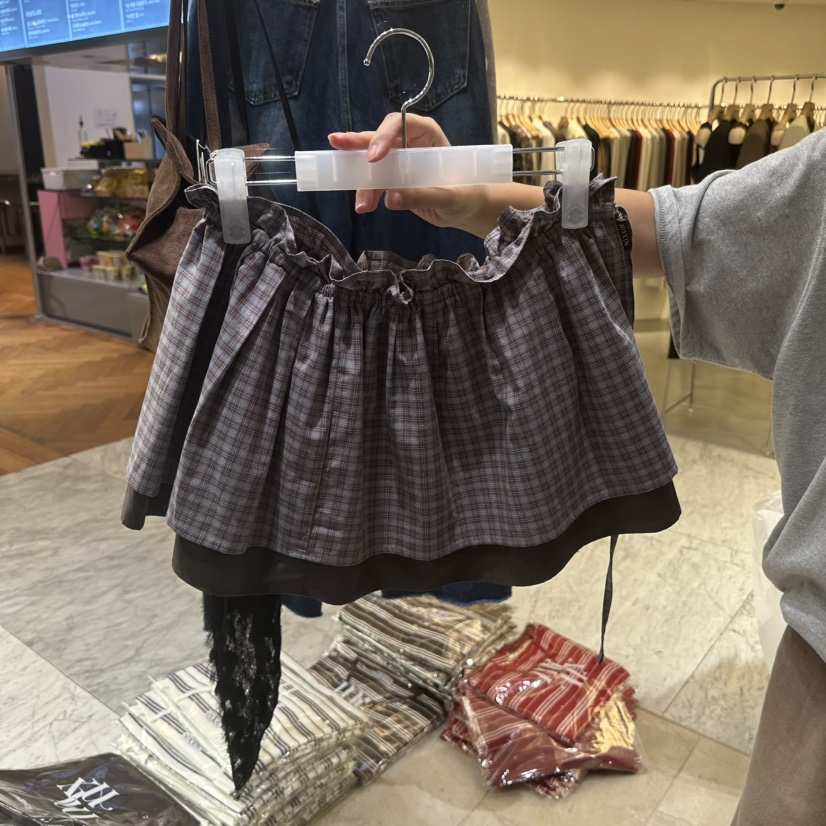 MIXXIN韓國直郵㊣女士新款推薦休閑真品25秋冬短裙裹身裙格紋MIXXIN短裙