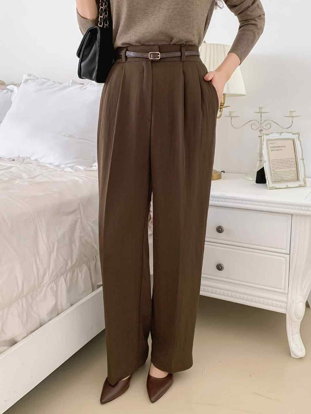 MANGO韓國代購㊣女士新款25秋冬職業休閑時尚休閑褲不含腰帶MANGO休閑褲