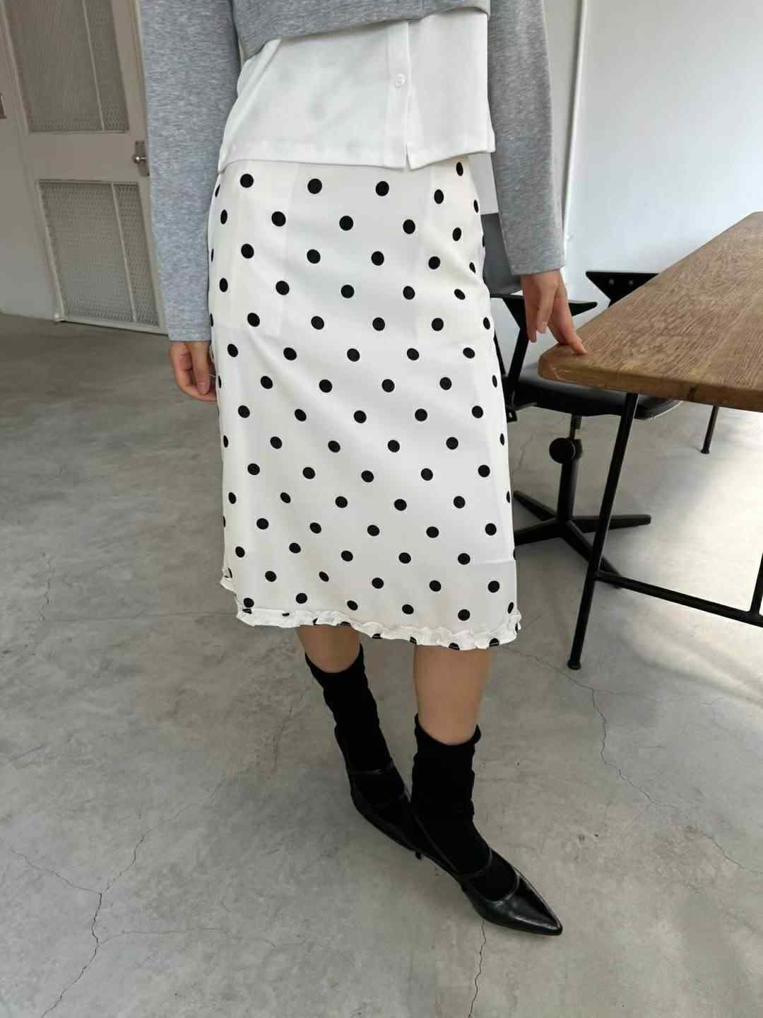 REGULAR韓國直郵㊣女士新品休閑職業25秋冬熱賣長裙圓點褶邊REGULAR長裙