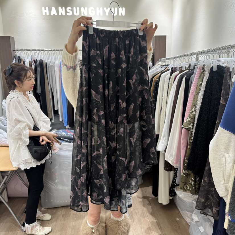 HANSUNGHYUN東大門㊣直郵女裝新款真品職業人氣休閑長裙雪紡HANSUNGHYUN長裙