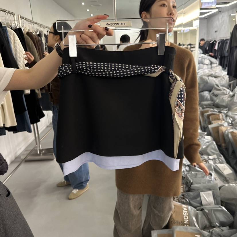 DOUBLE STANDARD/LE SMOKING/MAISONSTAFF東大門㊣代購女士新款人氣短裙不含腰帶羊毛MAISONSTAFF短裙