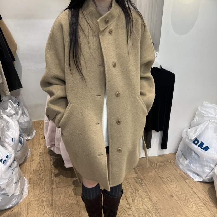 JINSIM東大門㊣代購女裝新品人氣時尚25秋冬中長款大衣含腰帶JINSIM中長款大衣
